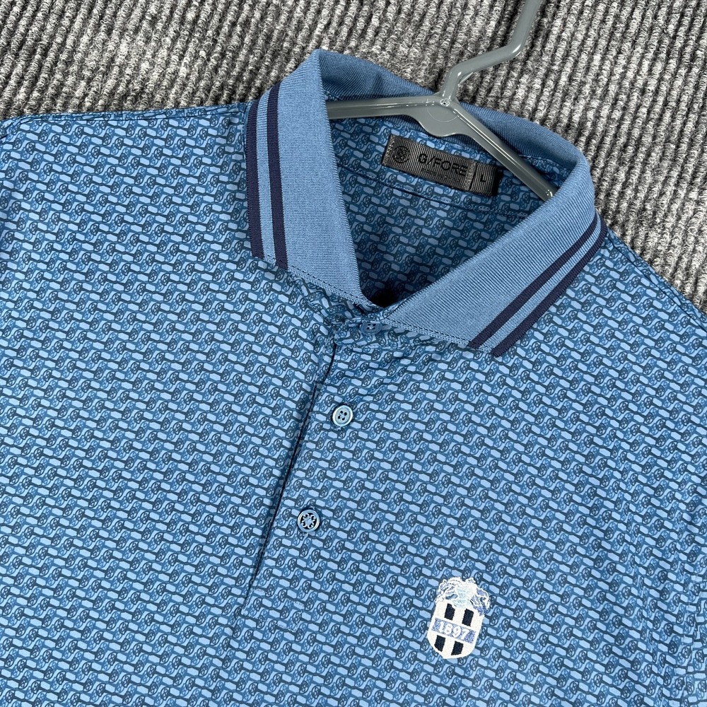 G/FORE Polo Shirt Mens Large Blue Geometric Short Sleeve Performance Golf
